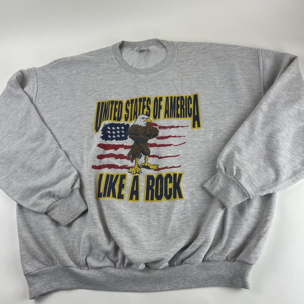 Vintage America Army Bald Eagle Like A Rock  Jerzeez Sweatshirt 2XL‎ Runs Short